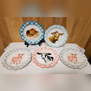 The Pioneer Woman Gingham Novelty Appetizer Plates Set Of 5